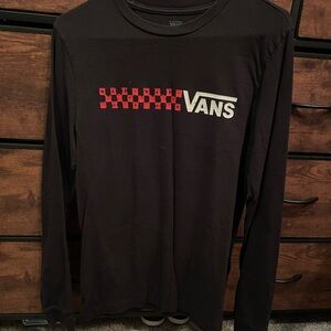 Vans Black Long Sleeve Tee with Red Checkered Logo